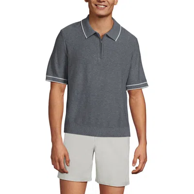 Lands' End Short Sleeve Cooling Zip Sweater Polo In Light Coal Heather