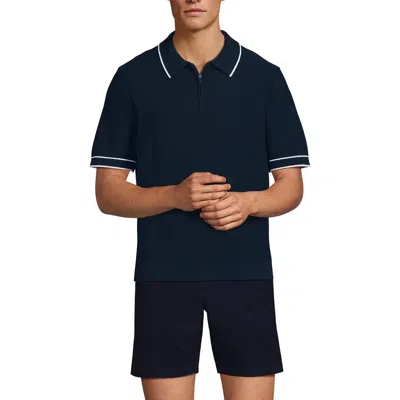 Lands' End Short Sleeve Cooling Zip Sweater Polo In Radiant Navy