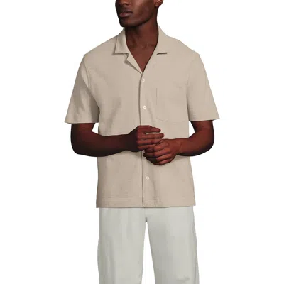 Lands' End Short Sleeve Cotton Linen Button Through Camp Collar Shirt In Neutral
