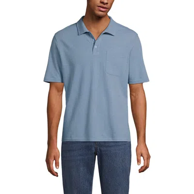 Lands' End Short Sleeve Cotton Linen Polo In Blue