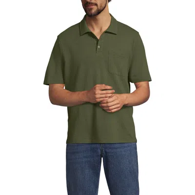 Lands' End Short Sleeve Cotton Linen Polo In Gray