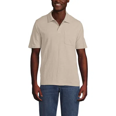 Lands' End Short Sleeve Cotton Linen Polo In Neutral