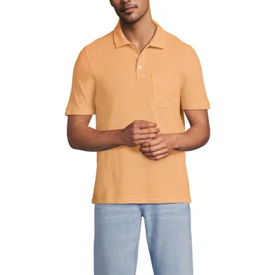 Lands' End Short Sleeve Cotton Linen Polo In Orange