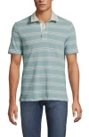 Lands' End Short Sleeve Cotton Linen Rugby Polo In Blue
