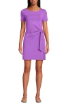 Lands' End Short Sleeve Cotton Modal Wrap Mini Dress In Soft Orchid
