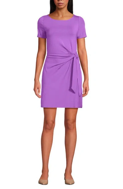 Lands' End Short Sleeve Cotton Modal Wrap Mini Dress In Soft Orchid