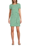 Lands' End Short Sleeve Cotton Modal Wrap Mini Dress In Vibrant Clover Blossoms