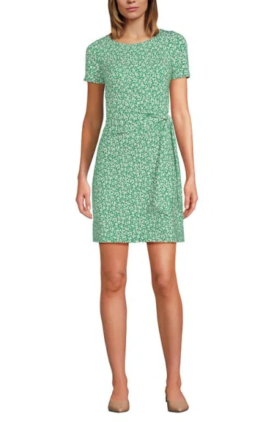 Lands' End Short Sleeve Cotton Modal Wrap Mini Dress In Vibrant Clover Blossoms