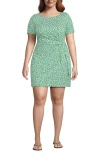 Lands' End Plus Size Short Sleeve Cotton Modal Wrap Mini Dress In Vibrant Clover Blossoms
