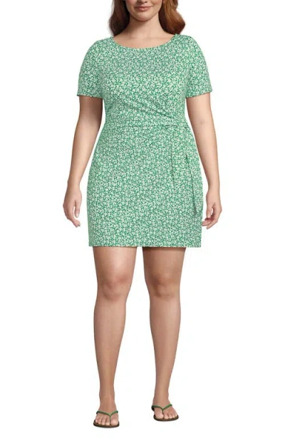 Lands' End Plus Size Short Sleeve Cotton Modal Wrap Mini Dress In Vibrant Clover Blossoms