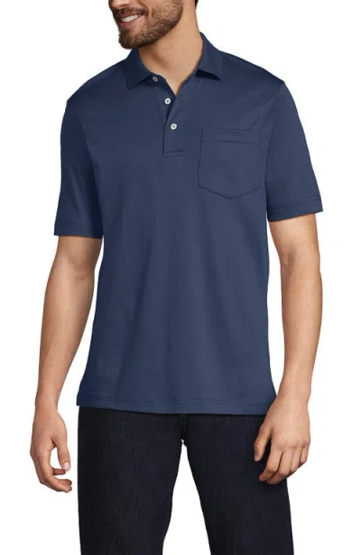 Lands' End Short Sleeve Cotton Supima Polo Shirt With Pocket In Blue