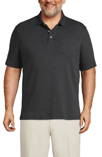 Lands' End Short Sleeve Cotton Supima Polo Shirt With Pocket In Gray