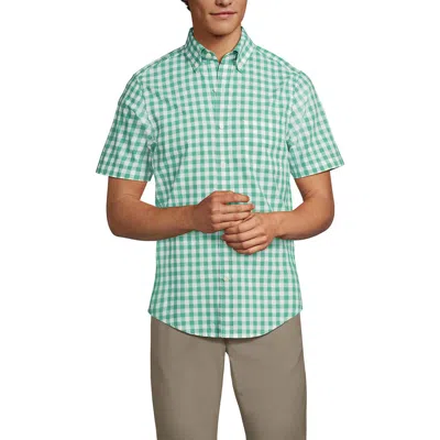 Lands' End Short Sleeve Essential Lightweight Poplin In Bay Water Green Check