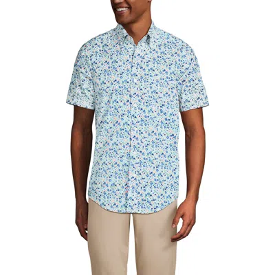 Lands' End Short Sleeve Essential Lightweight Poplin In Crisp White/blue Floral