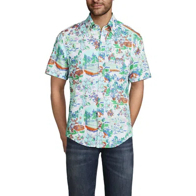 Lands' End Short Sleeve Essential Lightweight Poplin In Green/multi Summer Scenic