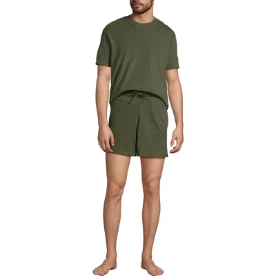 Lands' End Short Sleeve Knit Jersey Short Sleep Set In Green