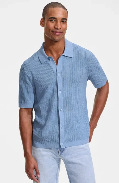 Lands' End Short Sleeve Lightweight Button Through Polo In Blue