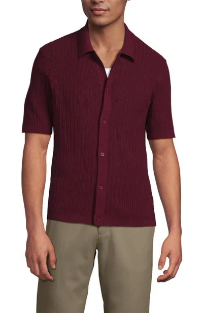 Lands' End Short Sleeve Lightweight Button Through Polo In Burgundy