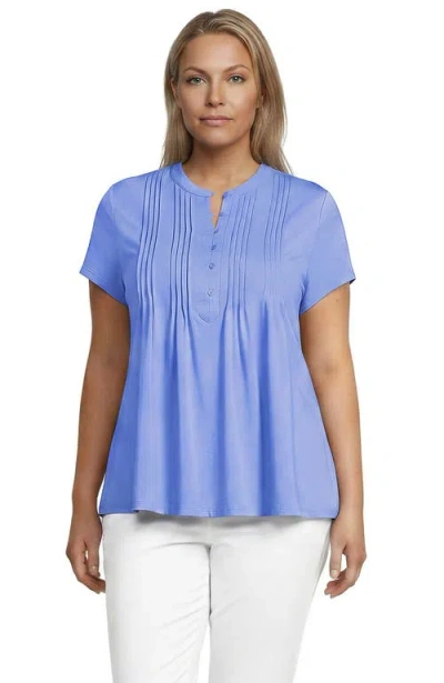 Lands' End Short Sleeve Lightweight Jersey Button Pintuck Top In Clear Blue Sky