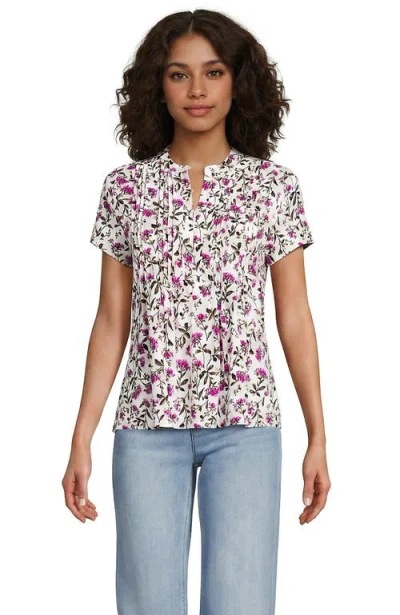 Lands' End Short Sleeve Lightweight Jersey Button Pintuck Top In Multi