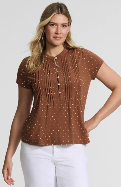 Lands' End Short Sleeve Lightweight Jersey Button Pintuck Top In Brown