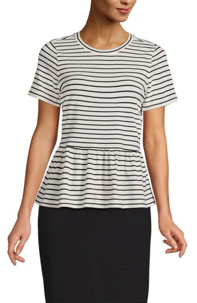 Lands' End Short Sleeve Lightweight Jersey Crew Neck Peplum Tee In Multi