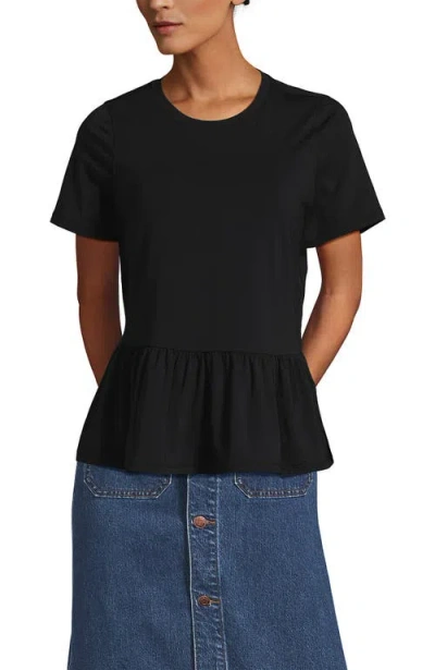 Lands' End Short Sleeve Lightweight Jersey Crew Neck Peplum Tee In Black