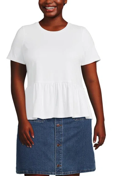 Lands' End Short Sleeve Lightweight Jersey Crew Neck Peplum Tee In White