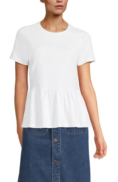 Lands' End Short Sleeve Lightweight Jersey Crew Neck Peplum Tee In White