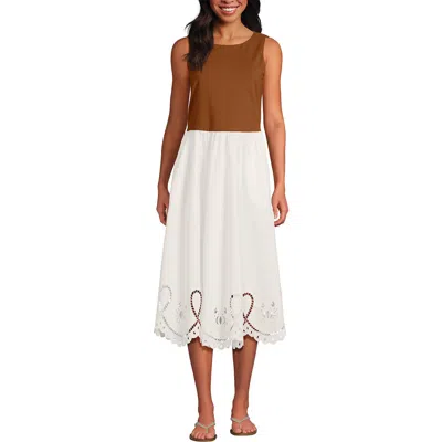 Lands' End Short Sleeve Linen Blend V-neck Tee In Brown