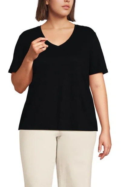Lands' End Short Sleeve Linen Blend V-neck Tee In Black