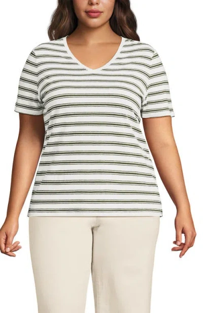 Lands' End Short Sleeve Linen Blend V-neck Tee In Multi