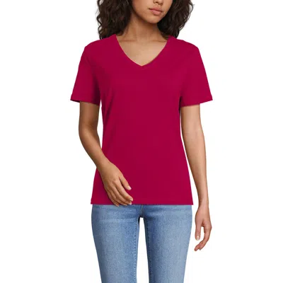 Lands' End Short Sleeve Linen Blend V-neck Tee In Pink