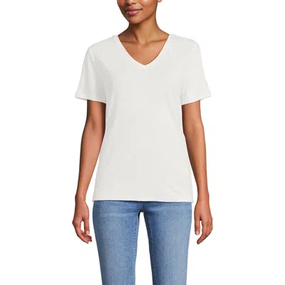 Lands' End Short Sleeve Linen Blend V-neck Tee In White