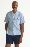 Lands' End Short Sleeve Linen Surplus Shirt In Pale Slate Blue