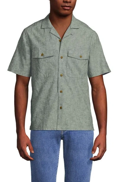 Lands' End Short Sleeve Linen Surplus Shirt In Vintage Pine Green