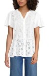 Lands' End Short Sleeve Mixed Media Eyelet Top