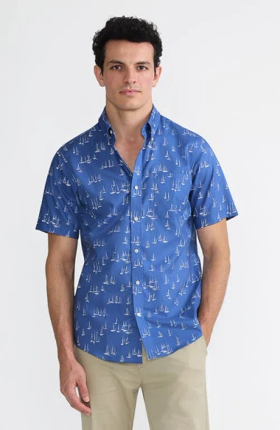 Lands' End Short Sleeve No Iron Twill Shirt In Mariner Blue Sails