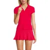 Lands' End Short Sleeve Pique Johnny Collar Upf 50 Rash Guard In Coral Rose