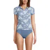Lands' End Short Sleeve Pique Johnny Collar Upf 50 Rash Guard In Dusk Sky Meadow Ditsy Floral