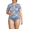 Lands' End Plus Size Short Sleeve Pique Johnny Collar Upf 50 Rash Guard In Dusk Sky Meadow Ditsy Floral