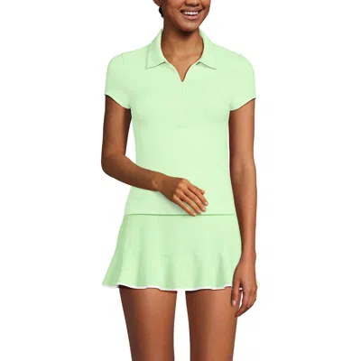 Lands' End Short Sleeve Pique Johnny Collar Upf 50 Rash Guard In Icy Mint/white