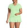 Lands' End Plus Size Short Sleeve Pique Johnny Collar Upf 50 Rash Guard In Icy Mint/white