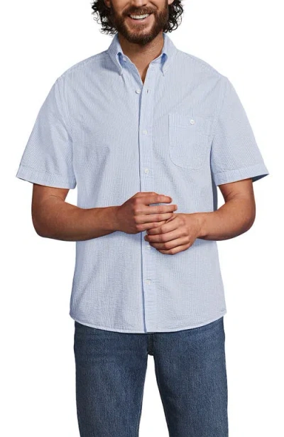 Lands' End Short Sleeve Seersucker Shirt In Blue
