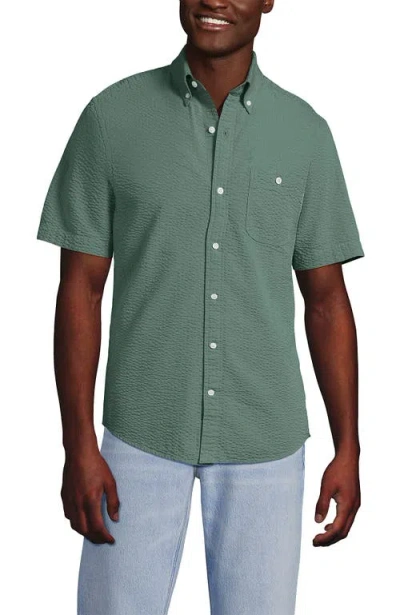 Lands' End Short Sleeve Seersucker Shirt In Green