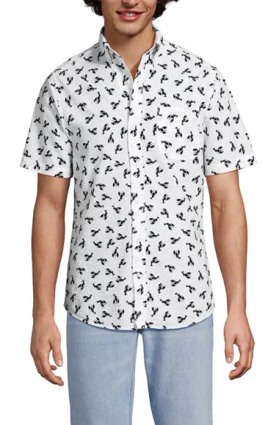 Lands' End Short Sleeve Seersucker Shirt In White