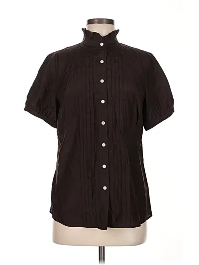 Pre-owned Lands' End Short Sleeve Silk Top Black Mock Neckline Tops