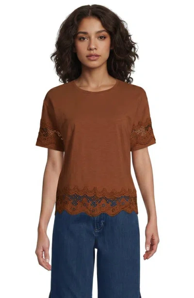 Lands' End Short Sleeve Slub Jersey Cutwork T-shirt In Multi