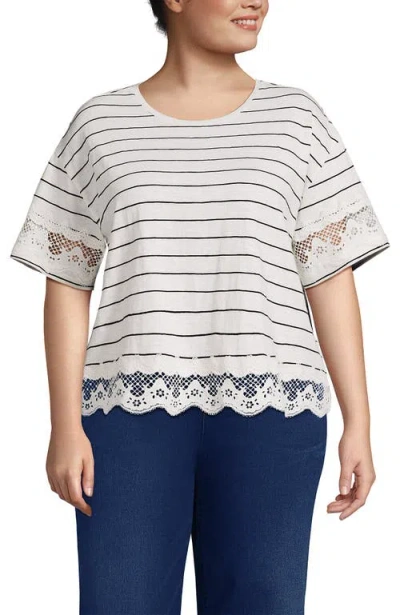 Lands' End Short Sleeve Slub Jersey Cutwork T-shirt In Multi