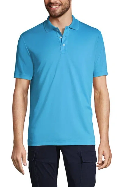 Lands' End Short Sleeve Solid Active Polo Shirt In Blue